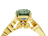 Yellow gold Fancy Green Radiant  Solitaire Vine Band with Milgrain Prong Setting_7
