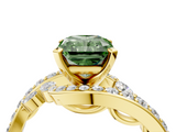 Yellow gold Fancy Green Radiant  Solitaire with Pavé Twist Band and Four-Prong Setting_77