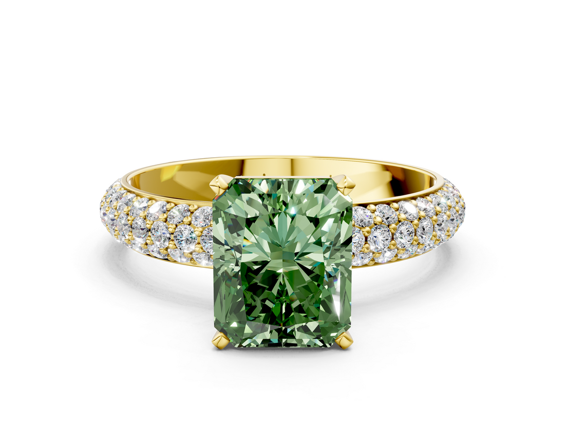Yellow gold Fancy Green Radiant  Solitaire with Pave Band and Four-Prong Setting_3