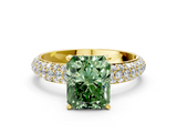 Yellow gold Fancy Green Radiant  Solitaire with Pave Band and Four-Prong Setting_3