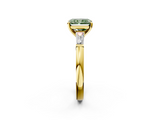 Yellow gold Fancy Green Radiant  Solitaire with Tapered Baguette Side Stones on a Classic Band with Four-Prong Setting_90