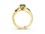 Yellow gold Fancy Green Radiant  Solitaire with Tapered Baguette Side Stones on a Classic Band with Four-Prong Setting_91