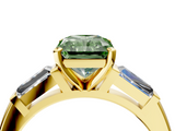 Yellow gold Fancy Green Radiant  Solitaire with Tapered Baguette Side Stones on a Classic Band with Four-Prong Setting_92