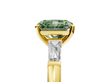 Yellow gold Fancy Green Radiant  Solitaire with Tapered Baguette Side Stones on a Classic Band with Four-Prong Setting_93