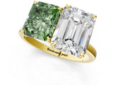 Yellow gold Fancy Green Radiant  and Emerald Cut Toi Moi Ring with Prong Setting_47
