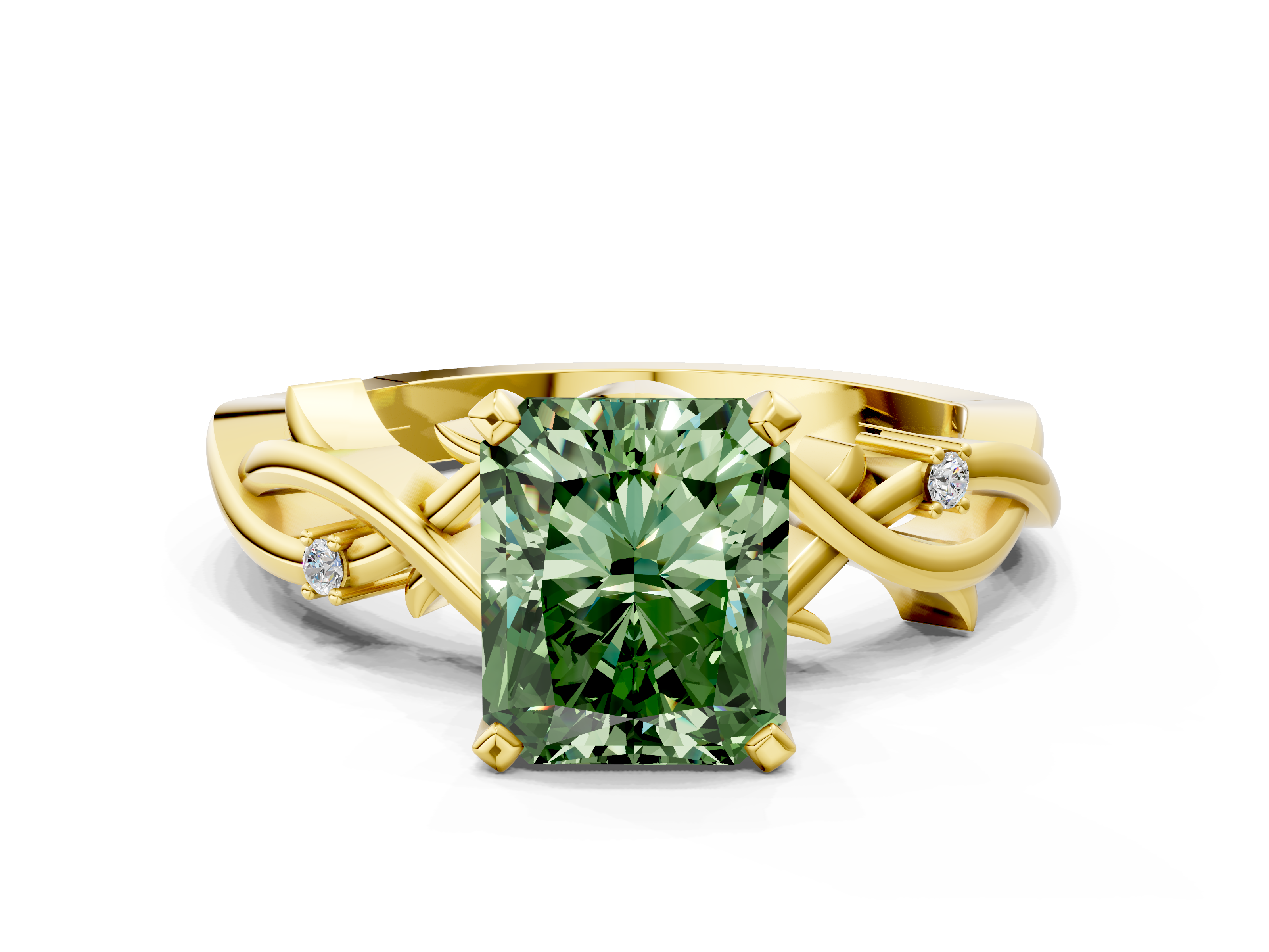 Yellow gold Fancy Green Radiant cut Solitaire Twisted Band Prong Setting Ring_183