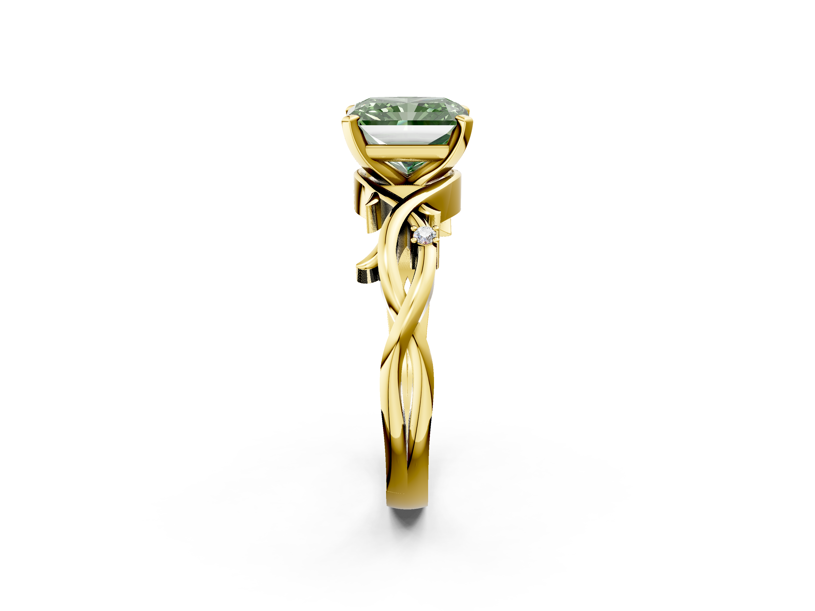 Yellow gold Fancy Green Radiant cut Solitaire Twisted Band Prong Setting Ring_185