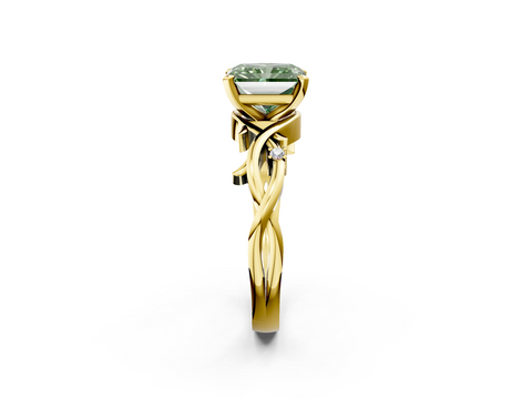 Yellow gold Fancy Green Radiant cut Solitaire Twisted Band Prong Setting Ring_185