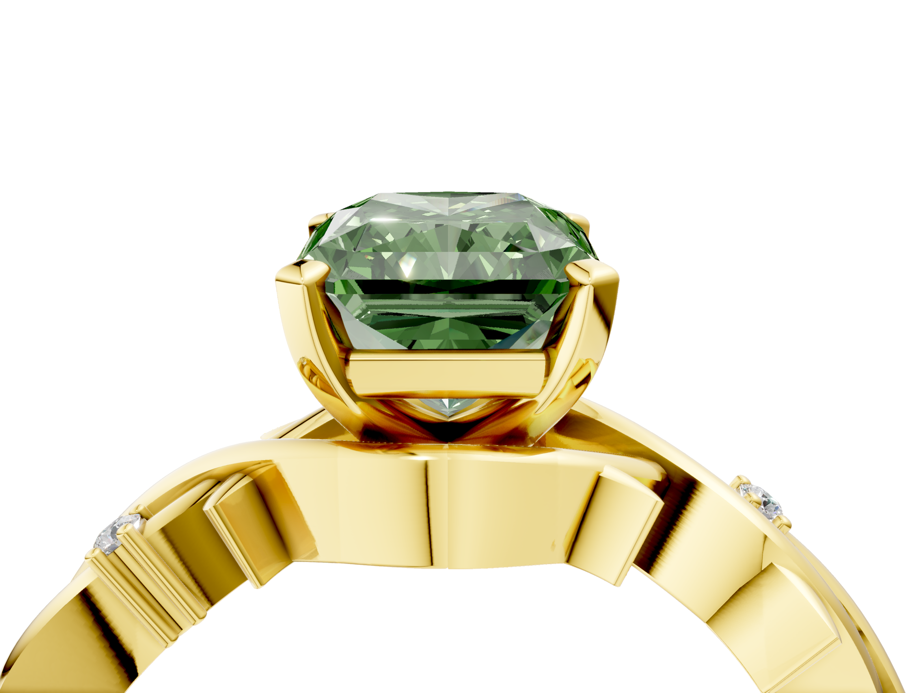 Yellow gold Fancy Green Radiant cut Solitaire Twisted Band Prong Setting Ring_187