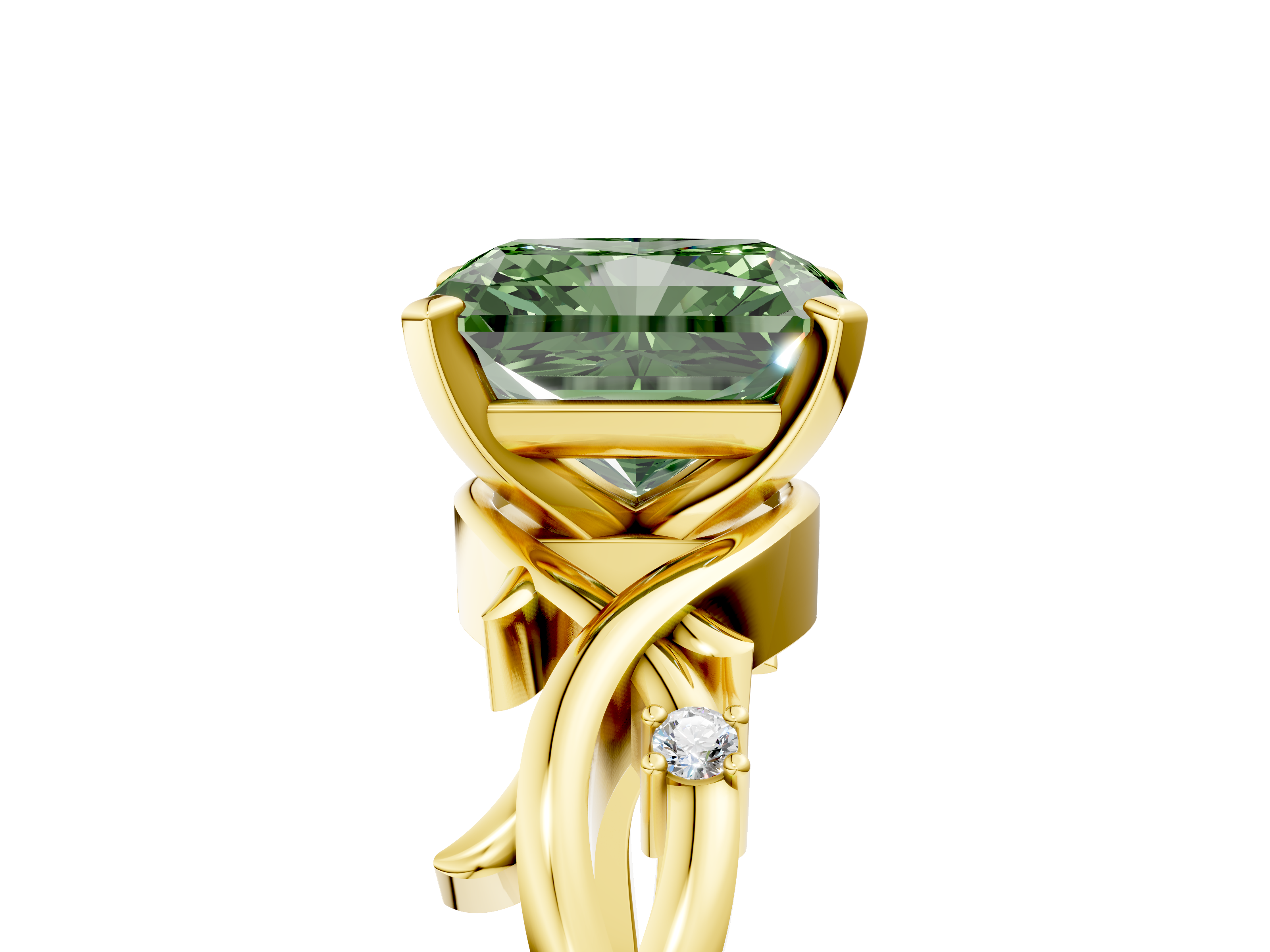 Yellow gold Fancy Green Radiant cut Solitaire Twisted Band Prong Setting Ring_188