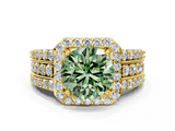 Yellow gold Fancy Green Round -Cut Halo Diamond Ring with Split Shank and Four-Prong Setting_70