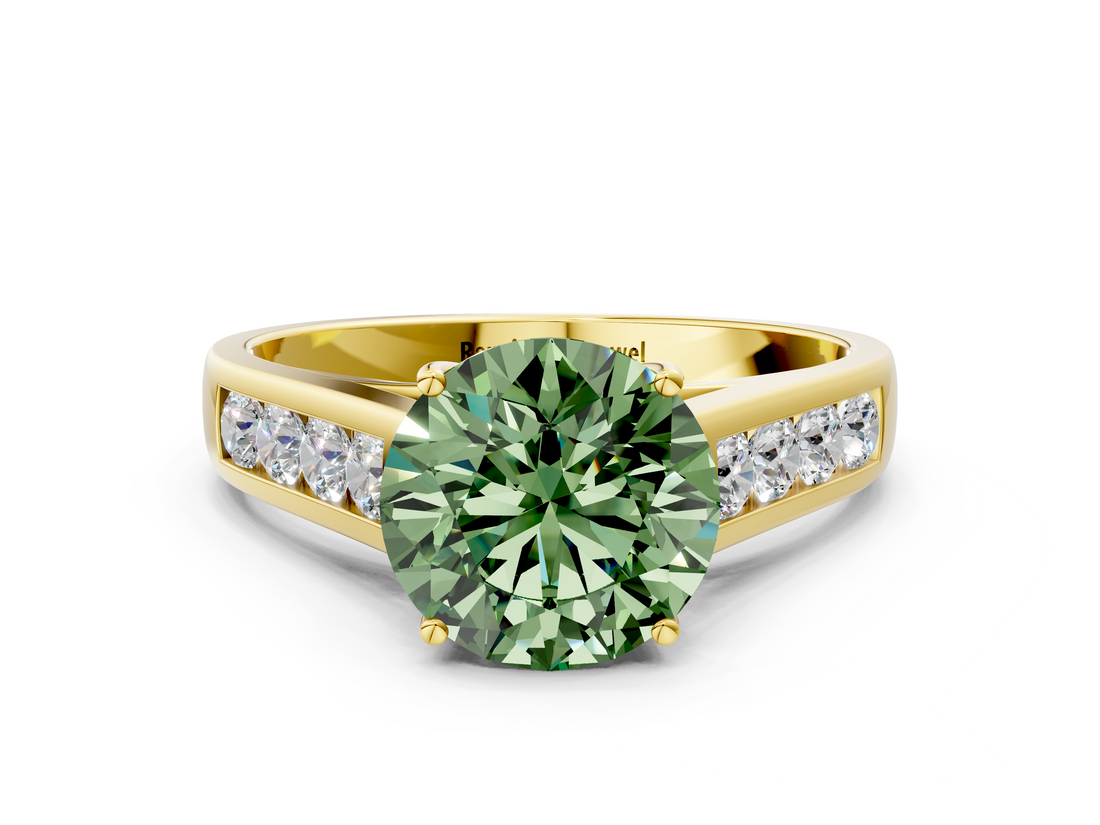 Yellow gold Fancy Green Round  Brilliant Channel-Set Solitaire Ring with Four-Prong Setting_20