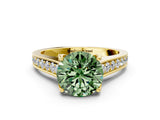 Yellow gold Fancy Green Round  Brilliant Cut Diamond Engagement Ring with Pavé Band and Four-Prong Setting_49