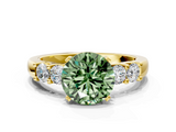 Yellow gold Fancy Green Round  Brilliant Cut Diamond Five-Stone Prong Set Engagement Ring with Channel Band_3