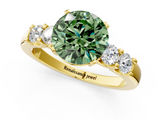 Yellow gold Fancy Green Round  Brilliant Cut Diamond Five-Stone Prong Set Engagement Ring with Channel Band_4