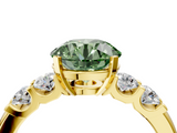 Yellow gold Fancy Green Round  Brilliant Cut Diamond Five-Stone Prong Set Engagement Ring with Channel Band_7