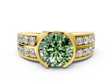 Yellow gold Fancy Green Round  Brilliant Diamond Channel Set Wide Band Ring with Bezel Setting_20