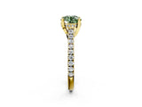 Yellow gold Fancy Green Round  Brilliant Diamond Solitaire with Pavé Band and Four-Prong Setting 2