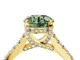 Yellow gold Fancy Green Round  Brilliant Diamond Solitaire with Pavé Band and Four-Prong Setting 4