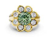Yellow gold Fancy Green Round  Brilliant Flower Halo Diamond Split Shank Ring_83