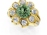 Yellow gold Fancy Green Round  Brilliant Flower Halo Diamond Split Shank Ring_84