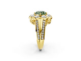 Yellow gold Fancy Green Round  Brilliant Flower Halo Diamond Split Shank Ring_85