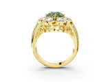 Yellow gold Fancy Green Round  Brilliant Flower Halo Diamond Split Shank Ring_86