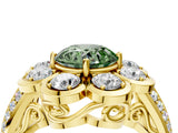 Yellow gold Fancy Green Round  Brilliant Flower Halo Diamond Split Shank Ring_87
