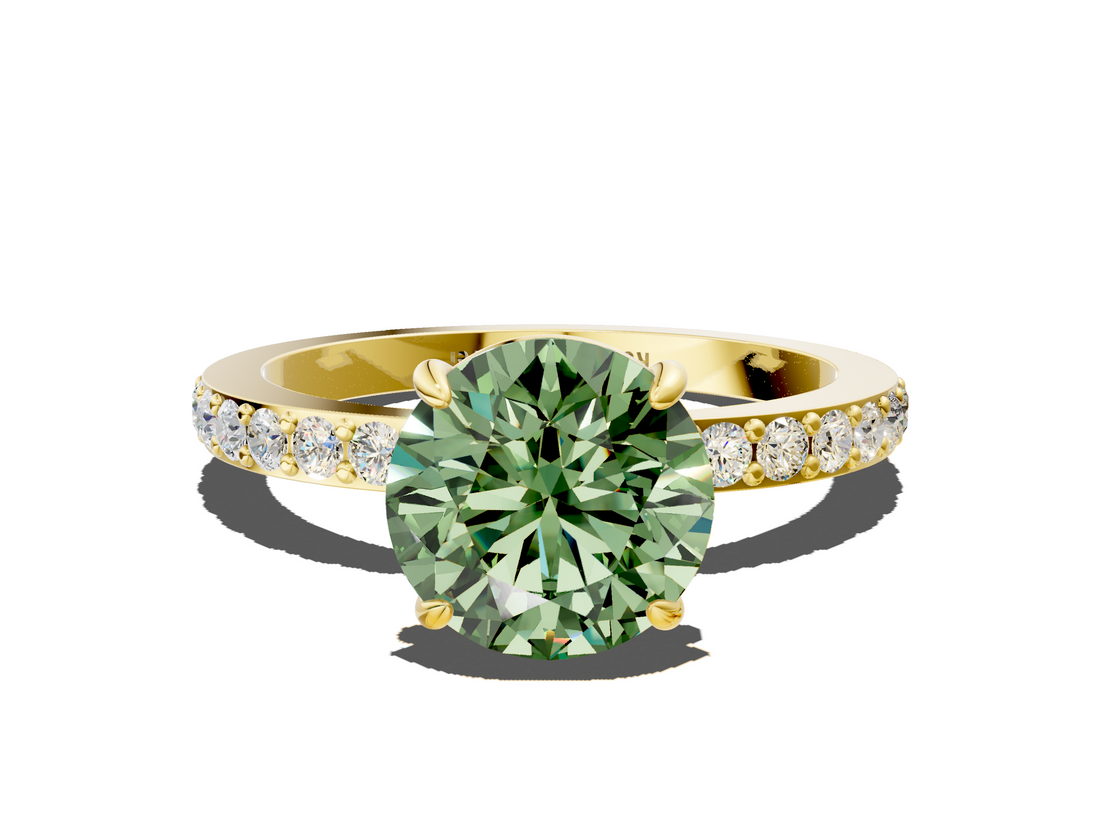 Yellow gold Fancy Green Round  Brilliant Pavé Band Solitaire with Four-Prong Setting_41