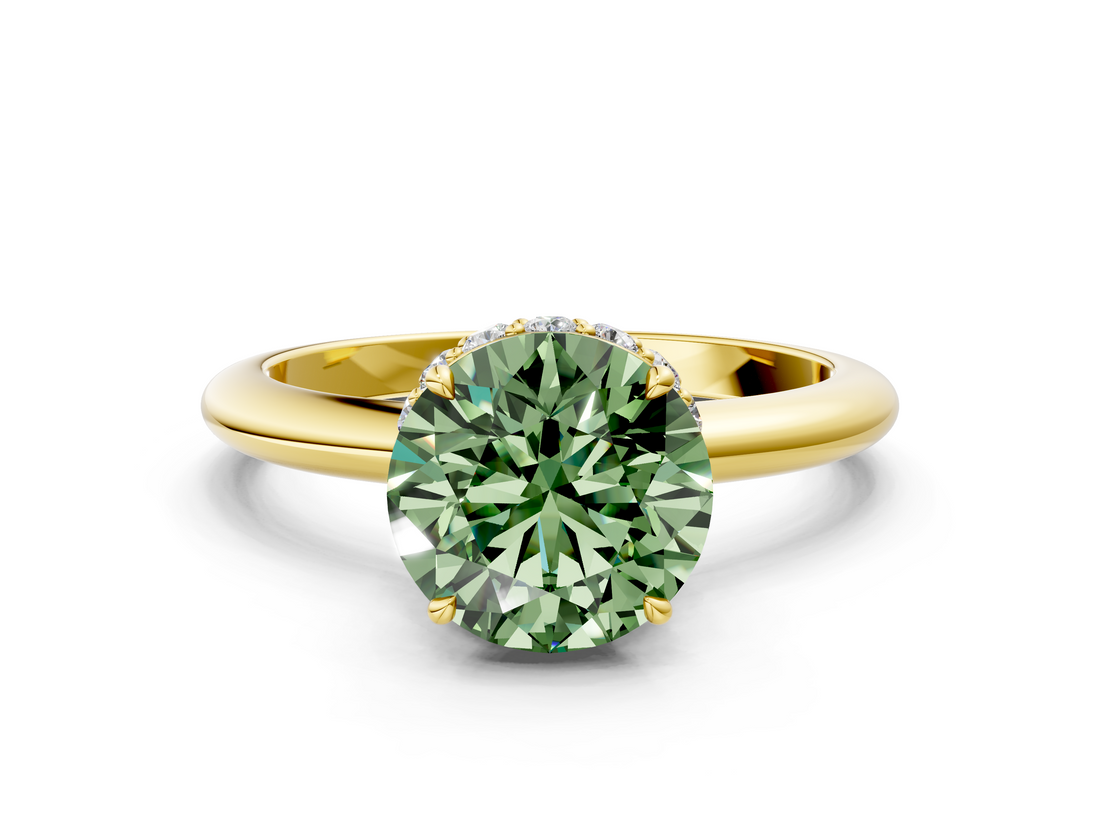 Yellow gold Fancy Green Round  Brilliant Solitaire Engagement Ring with Six-Prong Setting and Classic Band_20