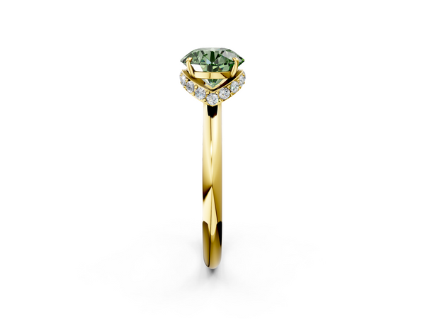 Yellow Gold Round Hidden Halo Solitaire Engagement Ring Setting for Fancy Green Center with Slim Plain Band