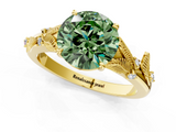 Yellow gold Fancy Green Round  Brilliant Solitaire with Leaf Motif Band and Four-Prong Setting_64
