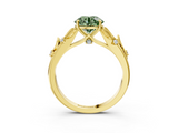 Yellow gold Fancy Green Round  Brilliant Solitaire with Leaf Motif Band and Four-Prong Setting_66
