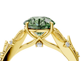 Yellow gold Fancy Green Round  Brilliant Solitaire with Leaf Motif Band and Four-Prong Setting_67