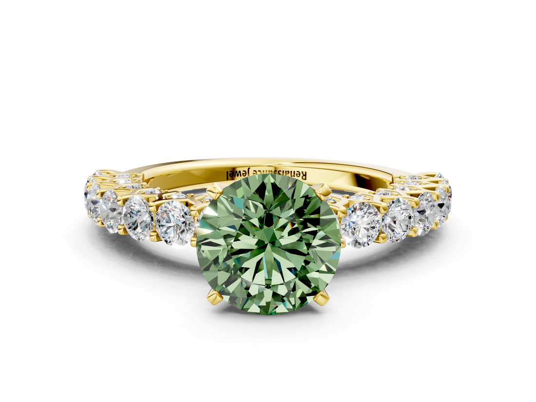 Yellow gold Fancy Green Round  Brilliant Solitaire with Pavé Band and Four-Prong Setting_40