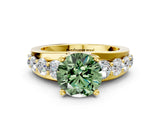 Yellow gold Fancy Green Round  Brilliant Solitaire with Side Stones on a Pave Band and Four-Prong Setting_12
