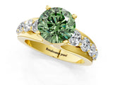 Yellow gold Fancy Green Round  Brilliant Solitaire with Side Stones on a Pave Band and Four-Prong Setting_25