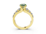 Yellow gold Fancy Green Round  Brilliant Solitaire with Side Stones on a Pave Band and Four-Prong Setting_92