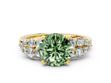 Yellow gold Fancy Green Round  Cluster Diamond Engagement Ring with Pavé Band and Four-Prong Setting_49