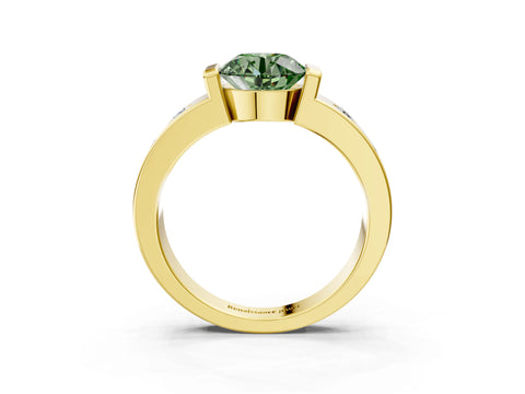 Yellow gold Fancy Green Round Cut Brilliant Channel-Set Diamond Ring with Bezel Prong Setting_3