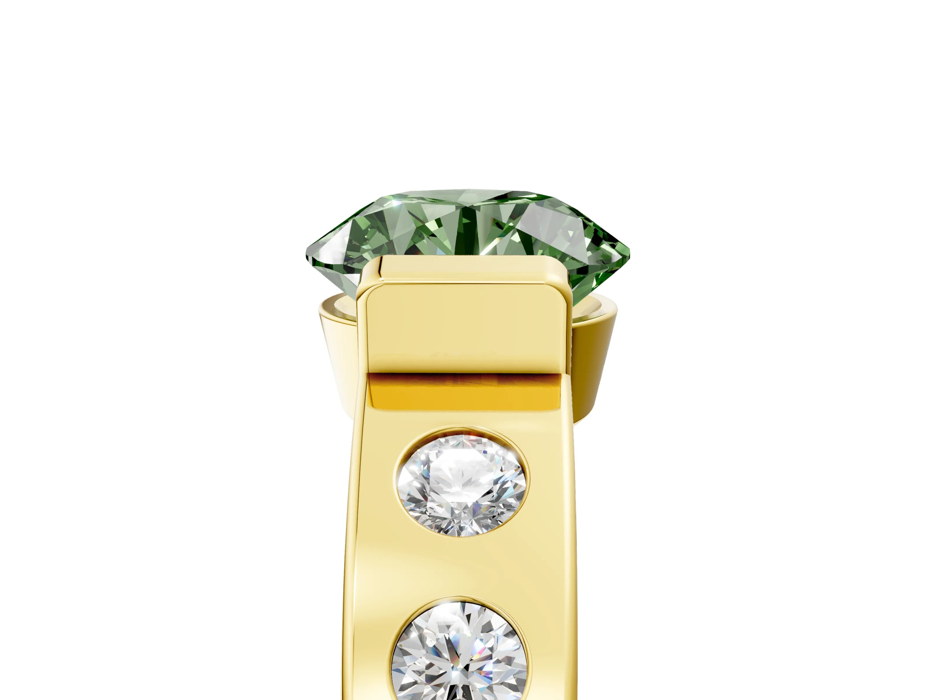 Yellow gold Fancy Green Round Cut Brilliant Channel-Set Diamond Ring with Bezel Prong Setting_5
