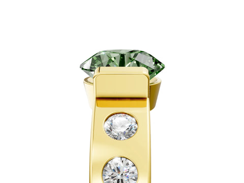 Yellow gold Fancy Green Round Cut Brilliant Channel-Set Diamond Ring with Bezel Prong Setting_5