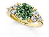 Yellow gold Fancy Green Round Cut Brilliant Diamond Cluster Accent Solitaire Ring with Prong Setting_1