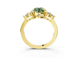 Yellow gold Fancy Green Round Cut Brilliant Diamond Cluster Accent Solitaire Ring with Prong Setting_3