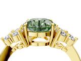 Yellow gold Fancy Green Round Cut Brilliant Diamond Cluster Accent Solitaire Ring with Prong Setting_4
