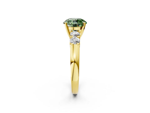 Yellow gold Fancy Green Round Cut Brilliant Diamond Five-Stone Engagement Ring with Prong Setting on a Classic Band_5