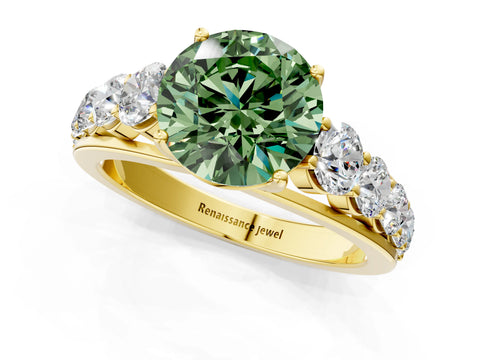 Yellow gold Fancy Green Round Cut Brilliant Diamond Pavé Band with Six-Prong Setting_1