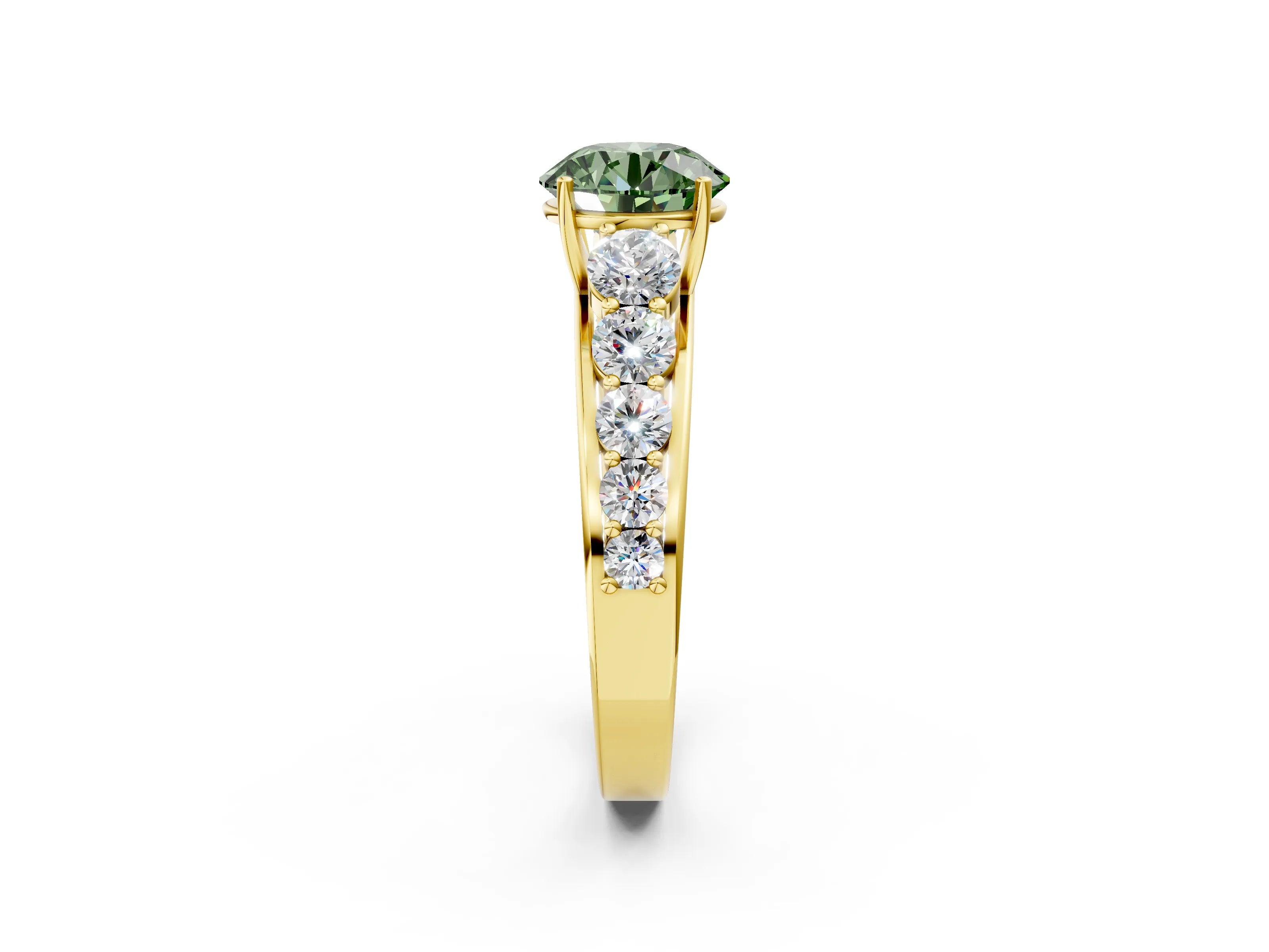 Yellow gold Fancy Green Round Cut Brilliant Diamond Pavé Band with Six-Prong Setting_2