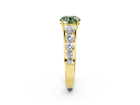 Yellow gold Fancy Green Round Cut Brilliant Diamond Pavé Band with Six-Prong Setting_2