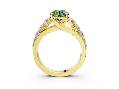 Yellow gold Fancy Green Round Cut Brilliant Diamond Pavé Band with Six-Prong Setting_3